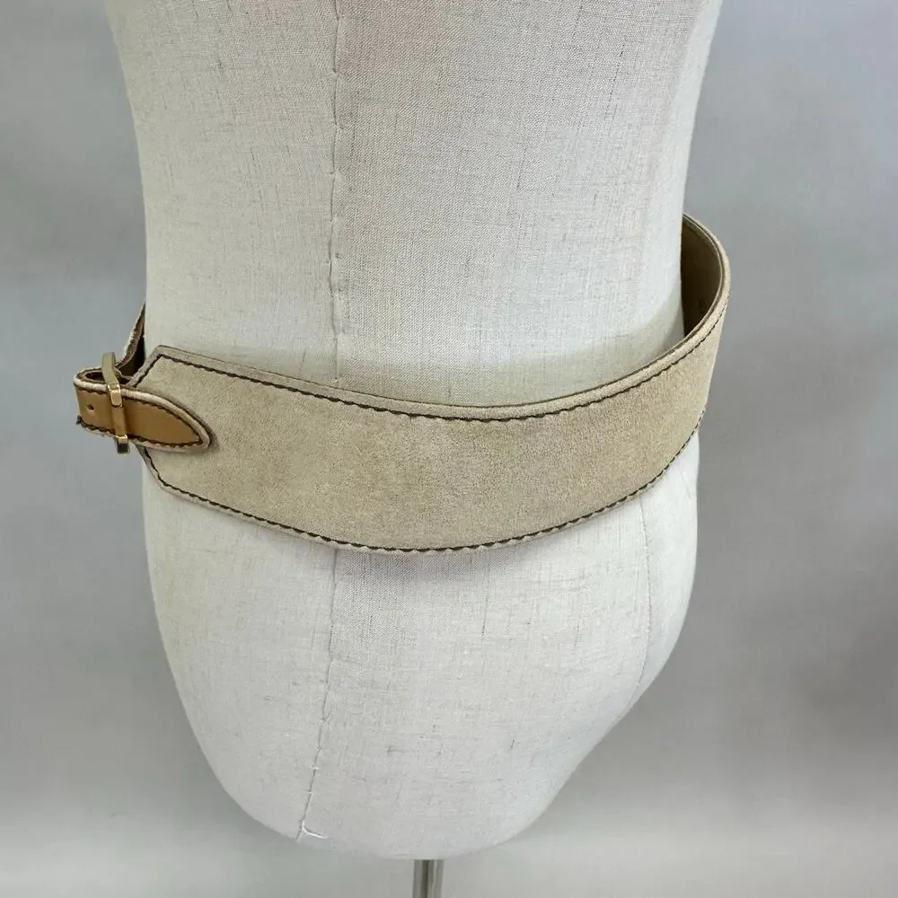 Vintage Suede Leather Waist Belt w/ Gold‎ Lion Medallion Statement Size Large